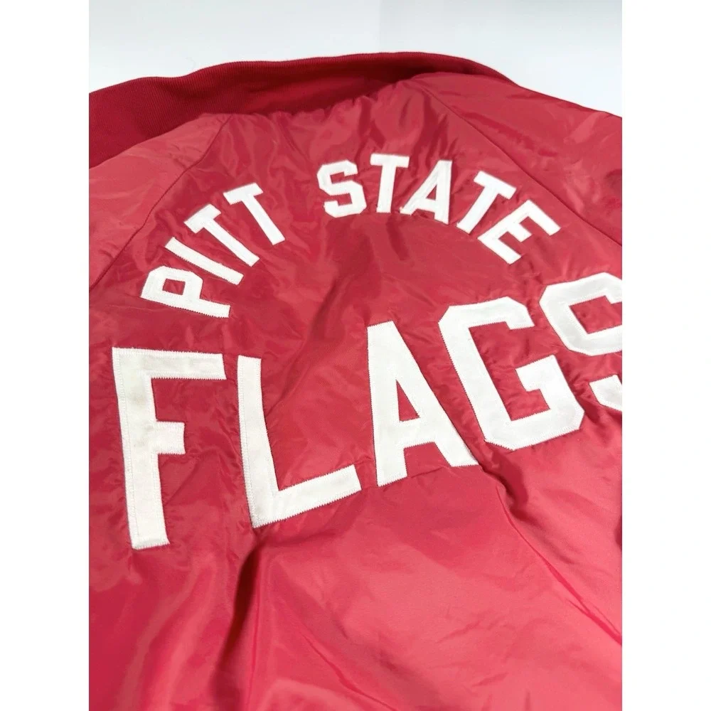 VTG‎ Sport King Pitt State Flags Jacket Red Quilted Bomber Medium USA Retro